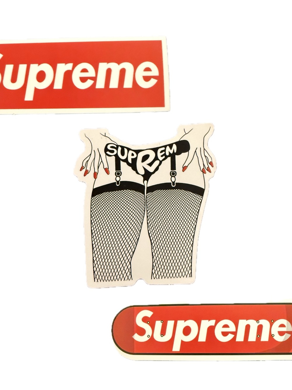 Supreme Sticker Lot of 3 Box Logo Skateboard Deck Fishnet Graphic Red White